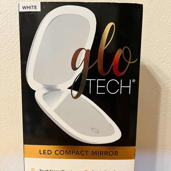 Glo Tech LED Compact Mirror 1x and 10x zoom 4" in White- New, unsealed box - Picture 1 of 5